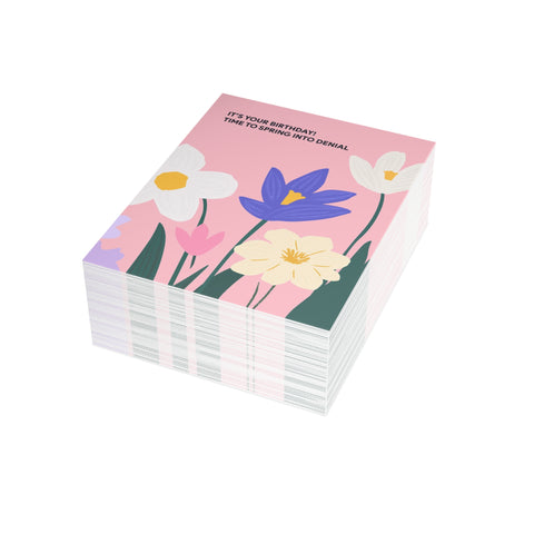 "It’s Your Birthday! Time to Spring into Denial" Greeting Card — Birthday Greeting Card - Illustrated, Funny, Snarky, Modern