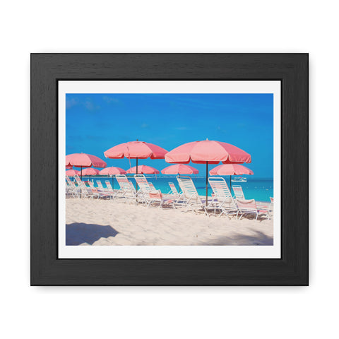 Pink Umbrellas - Beach Vibes Framed Poster - Tropical Umbrellas Art for Home Décor
