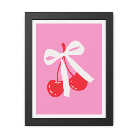 Lovin' 3 - Sweet Cherry Bow Framed Poster - Cute Home Decor for Vibrant Spaces