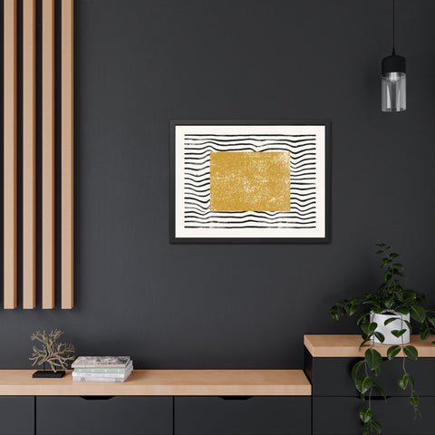 Ink Stamp 7 - Modern Abstract Framed Poster - Gold & Black Wavy Design for Home Decor