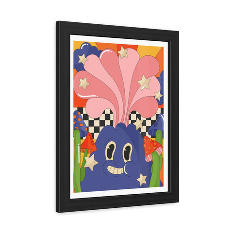 Fantasland 1 - Whimsical Framed Poster - Colorful Character with Stars and Mushrooms