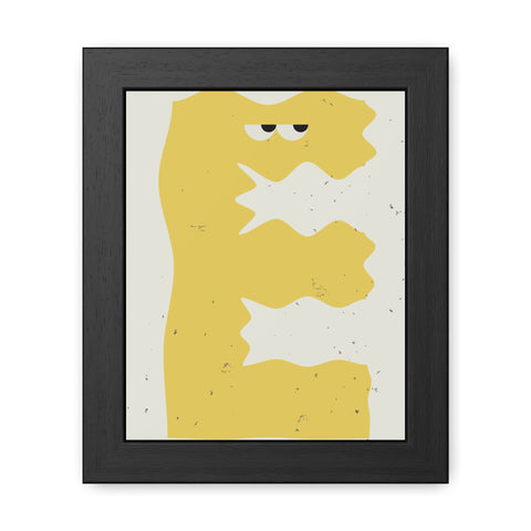 Lettermon E - Whimsical Framed Poster - Abstract Yellow Character Art for Home Decor