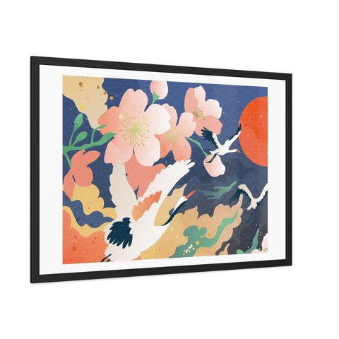 Pelican 1 - Elegant Framed Poster with Cherry Blossoms and Cranes - Art for Home Decor