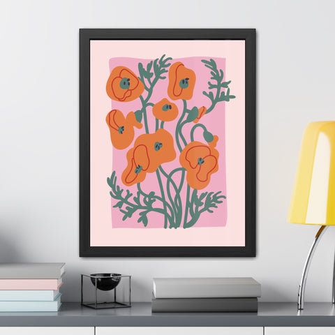 Flowers 2 - Botanical Framed Poster - Vibrant Orange Poppies Art for Home Decor