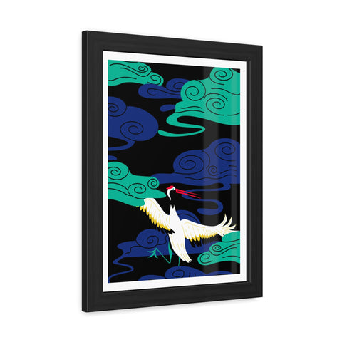 Japanese Garden 3 - Elegant Framed Poster - Majestic Crane with Colorful Clouds