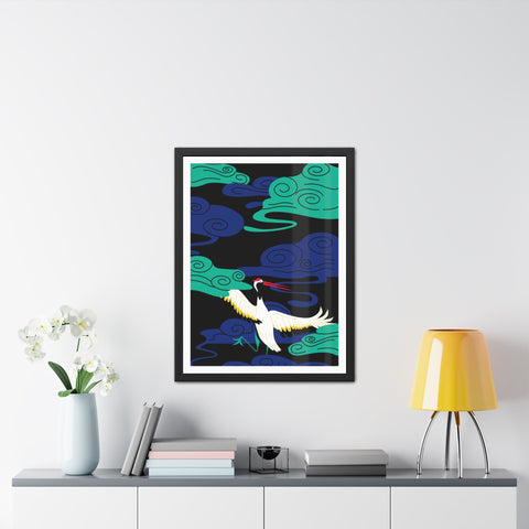 Japanese Garden 3 - Elegant Framed Poster - Majestic Crane with Colorful Clouds