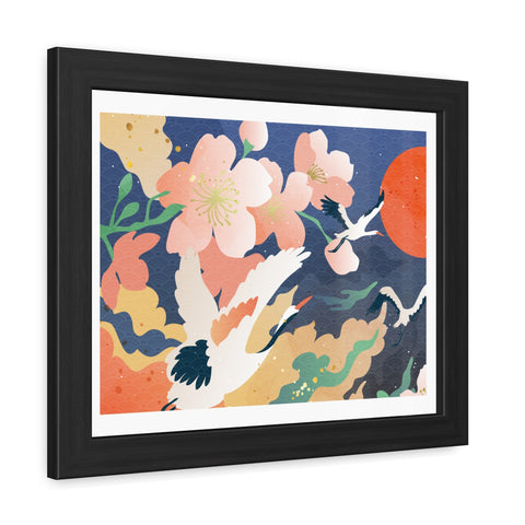 Pelican 1 - Elegant Framed Poster with Cherry Blossoms and Cranes - Art for Home Decor