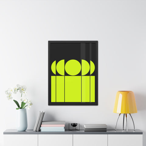 Modernica 1 - Modern Geometric Framed Poster - Bright Yellow and Black Wall Art for Contemporary Decor