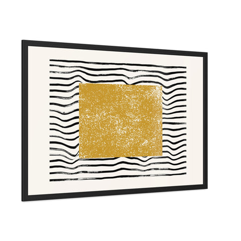 Ink Stamp 7 - Modern Abstract Framed Poster - Gold & Black Wavy Design for Home Decor
