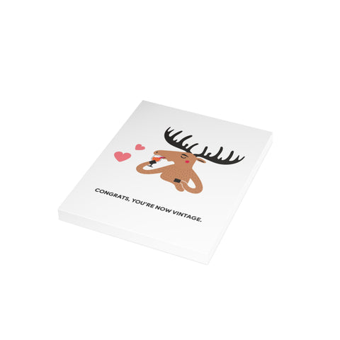 "Congrats, You’re Now Vintage" Moose Greeting Card — Birthday Greeting Card - Illustrated, Funny, Snarky, Modern