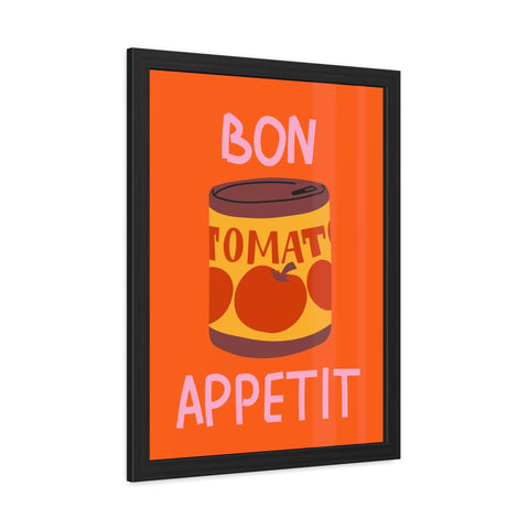 Bon Appetit Tomato Can Framed Poster - Fun Kitchen Decor for Food Lovers