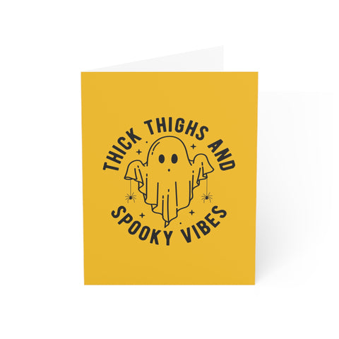 "Thick Thighs and Spooky Vibes" Halloween Ghost Greeting Card — Halloween / Holiday Greeting Card - Illustrated, Funny, Snarky, Modern