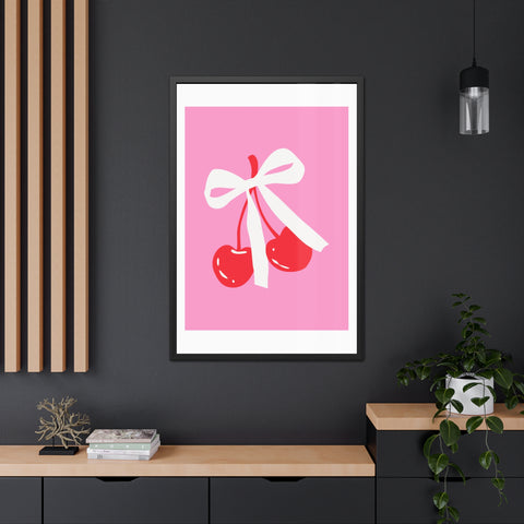 Lovin' 3 - Sweet Cherry Bow Framed Poster - Cute Home Decor for Vibrant Spaces