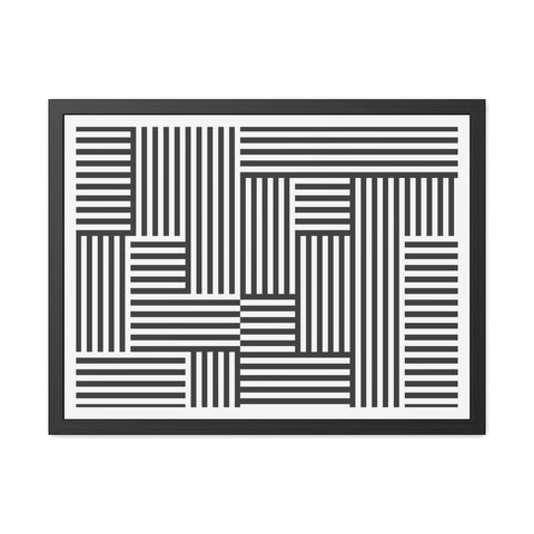 Horizon Grid 4 - Modern Minimalist Framed Poster - Abstract Black and White Line Art