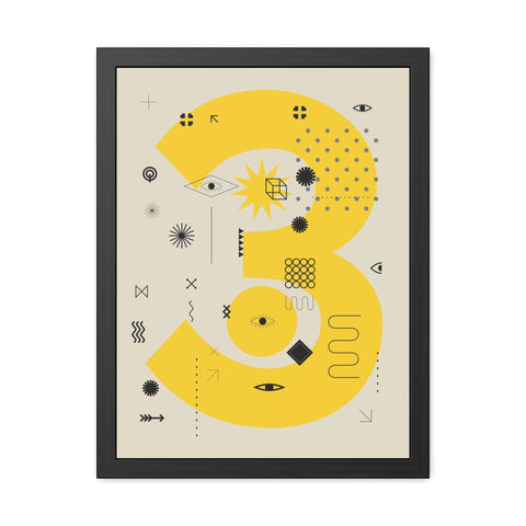 Kinta 3 - Modern Geometric Framed Poster - Bold Yellow '3' Design for Art Lovers