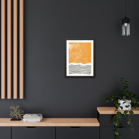 Ink Block 4 - Modern Framed Art Poster: Abstract Orange Waves Decor