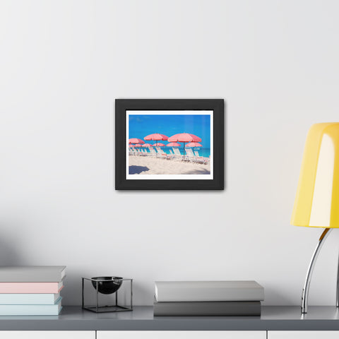 Pink Umbrellas - Beach Vibes Framed Poster - Tropical Umbrellas Art for Home Décor