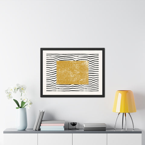 Ink Stamp 7 - Modern Abstract Framed Poster - Gold & Black Wavy Design for Home Decor