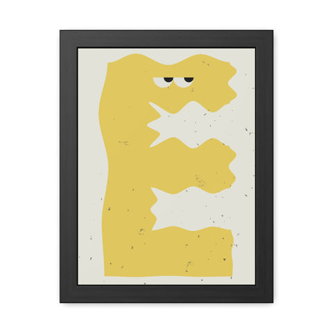 Lettermon E - Whimsical Framed Poster - Abstract Yellow Character Art for Home Decor
