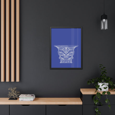 Greeked Out 1 - Elegant Architectural Framed Poster - Classic Column Design on Bold Blue Background