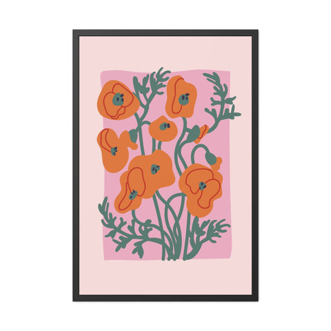 Flowers 2 - Botanical Framed Poster - Vibrant Orange Poppies Art for Home Decor