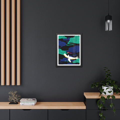 Japanese Garden 3 - Elegant Framed Poster - Majestic Crane with Colorful Clouds