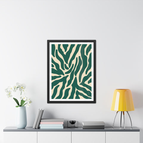 Natural formation 4- Modern Abstract Framed Poster - Green and Beige Wave Pattern Art for Home Decor
