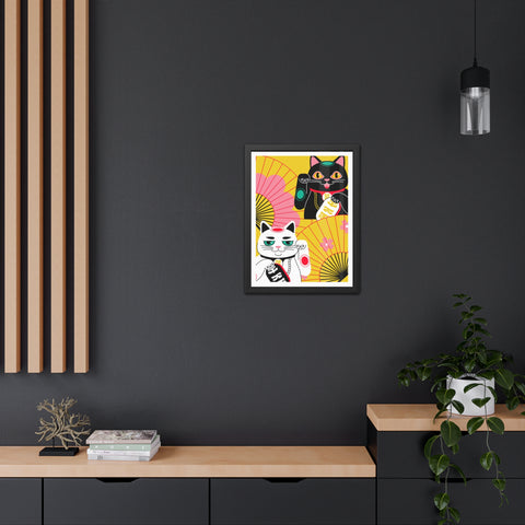 Japanese Garden 4 - Colorful Cat Framed Posters - Lucky Charm Wall Art for Cat Lovers