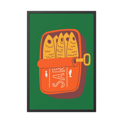 Whimsical Sardines Can Framed Poster – Quirky Wall Art for Foodies and Home Decor