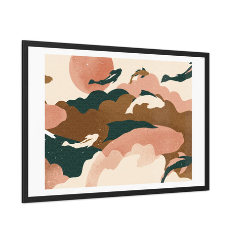 Koi Wind 2 - Artistic Framed Posters: Serene Dolphin & Sunset Wall Decor