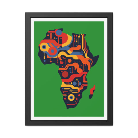 Africa 3 - Colorful African Map Framed Poster - Tech-Inspired Art for Modern Decor