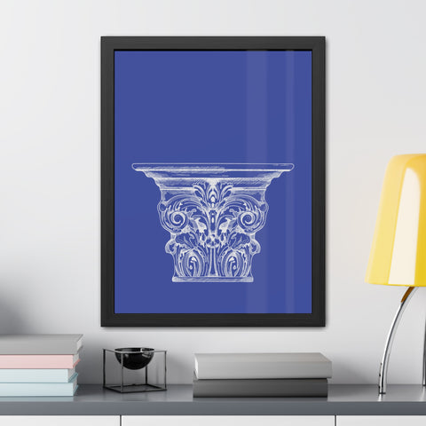 Greeked Out 1 - Elegant Architectural Framed Poster - Classic Column Design on Bold Blue Background
