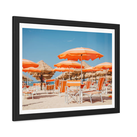 Orange Umbrellas - Tropical Beach Framed Poster - Vibrant Summer Decor & Gift for Beach Lovers