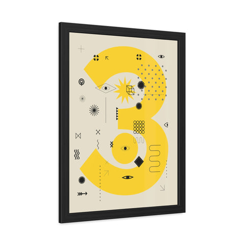 Kinta 3 - Modern Geometric Framed Poster - Bold Yellow '3' Design for Art Lovers