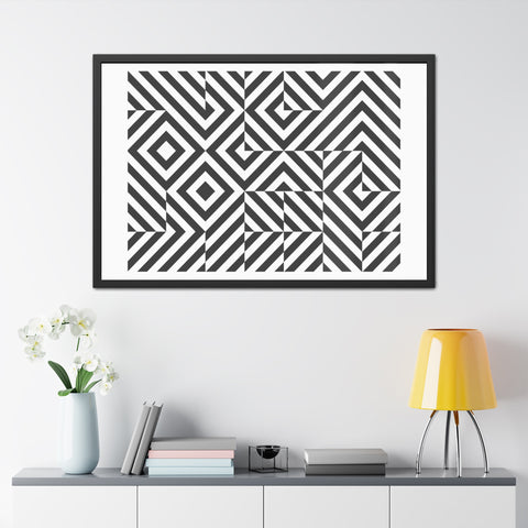 Horizon Grid 2 - Modern Geometric Framed Poster - Black and White Wall Art for Home Decor