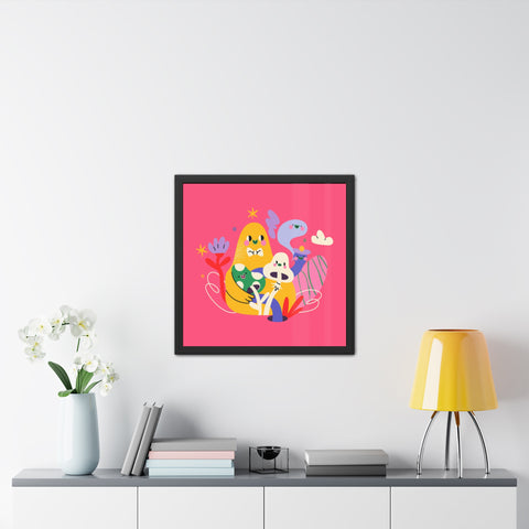 Fun Land 1 - Whimsical Framed Poster - Colorful Character Art for Cheerful Spaces