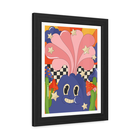 Fantasland 1 - Whimsical Framed Poster - Colorful Character with Stars and Mushrooms