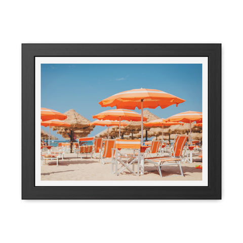 Orange Umbrellas - Tropical Beach Framed Poster - Vibrant Summer Decor & Gift for Beach Lovers