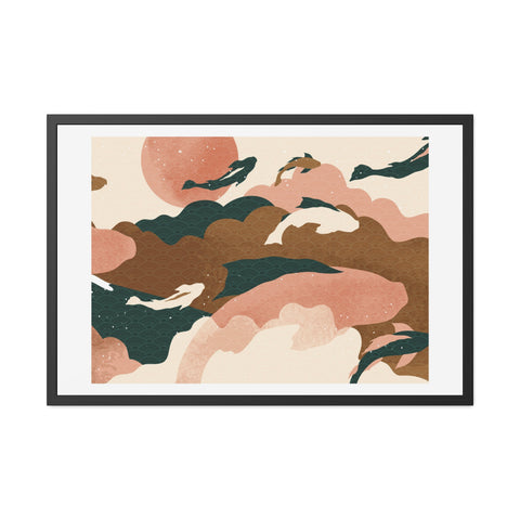 Koi Wind 2 - Artistic Framed Posters: Serene Dolphin & Sunset Wall Decor
