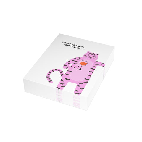 "Ferocious? Nope. Sober? Nope." Pink Tiger Greeting Card — Humorous Greeting Card - Illustrated, Funny, Snarky, Modern