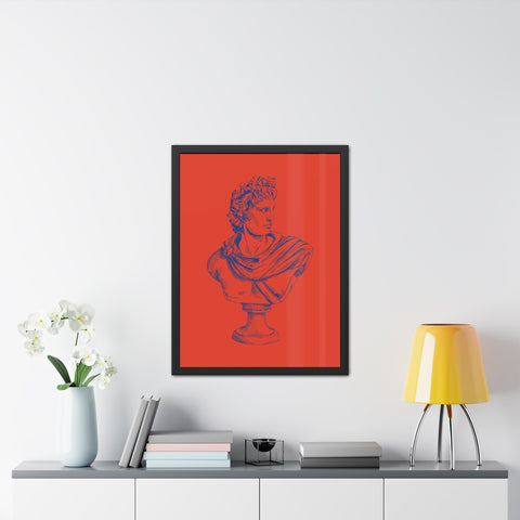 Greeked Out 3 - Vintage-Inspired Framed Poster of Classical Bust on Vibrant Background