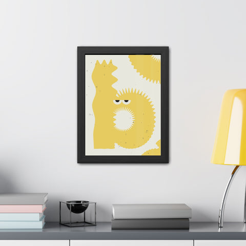Lettermon - b - Whimsical Framed Poster - Yellow Abstract Creature Art for Playful Decor