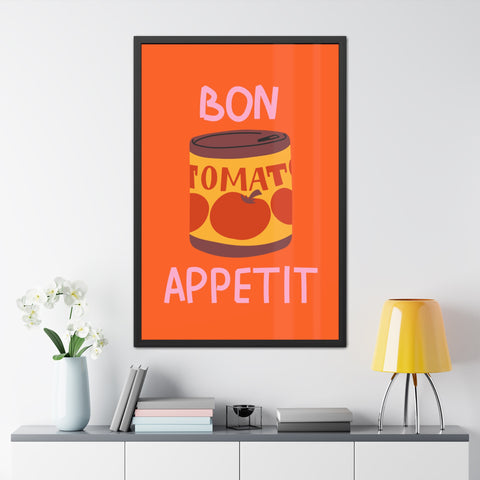 Bon Appetit Tomato Can Framed Poster - Fun Kitchen Decor for Food Lovers