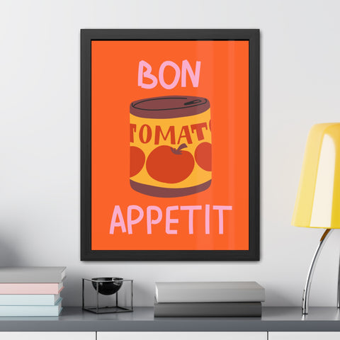 Bon Appetit Tomato Can Framed Poster - Fun Kitchen Decor for Food Lovers