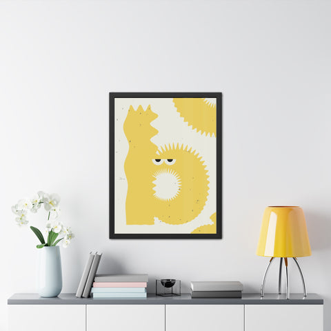 Lettermon - b - Whimsical Framed Poster - Yellow Abstract Creature Art for Playful Decor