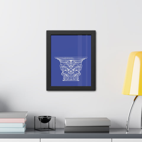 Greeked Out 1 - Elegant Architectural Framed Poster - Classic Column Design on Bold Blue Background