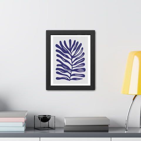 Stratica 4 - Modern Botanical Framed Poster - Navy Leaf Design