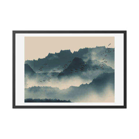 Foggy Morning 2 - Serene Mountain Landscape Framed Poster - Nature Wall Art for Tranquil Spaces
