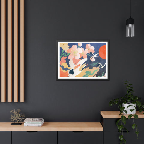 Pelican 1 - Elegant Framed Poster with Cherry Blossoms and Cranes - Art for Home Decor