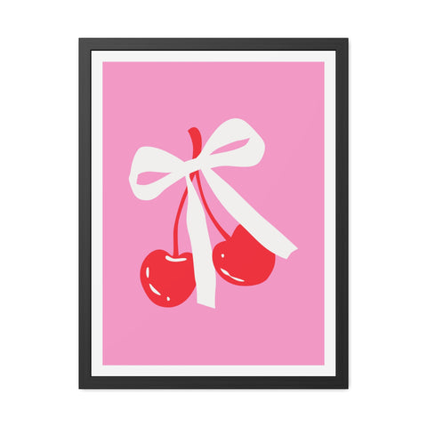 Lovin' 3 - Sweet Cherry Bow Framed Poster - Cute Home Decor for Vibrant Spaces